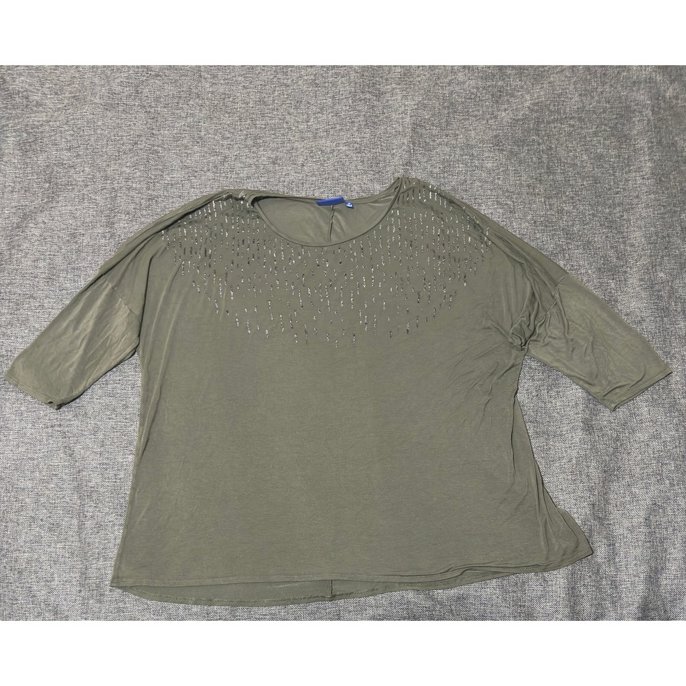 Apt. 9 Womens 2X Top Olive Green Embellished 3/4 Sleeve Scoop Neck
